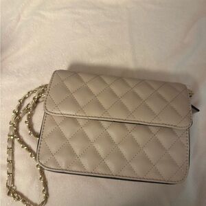 Quilted Crossbody Bag with Gold Chain in Taupe